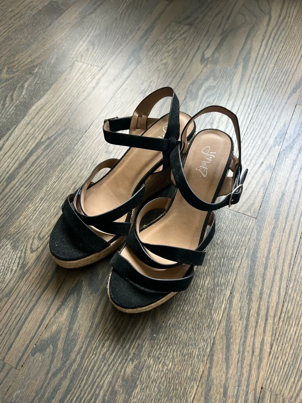 Marshalls Black Strappy Wedge Sandals